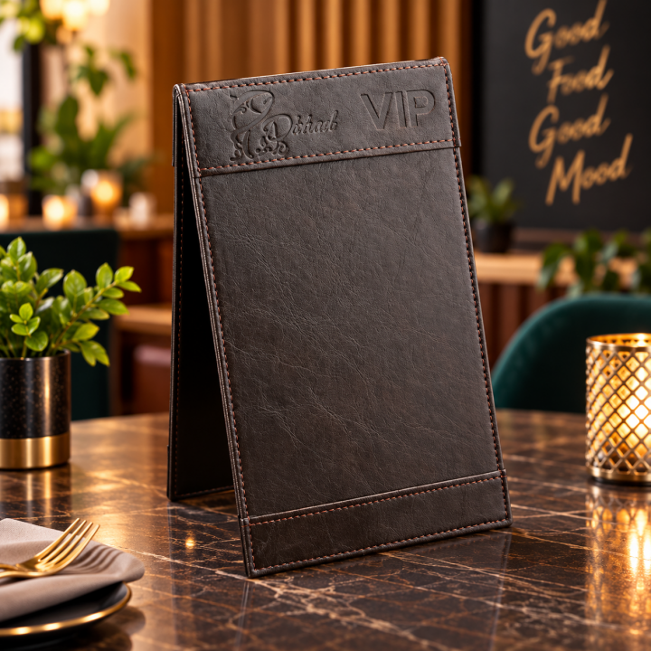 Üst Logo Panelli Toptan Baskılı Deri Restoran Menü Kabı